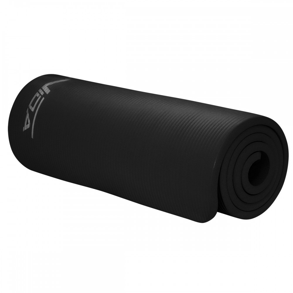Non-Slip Fitness Mat PVC 1.5 cm - 180x60 cm, Black