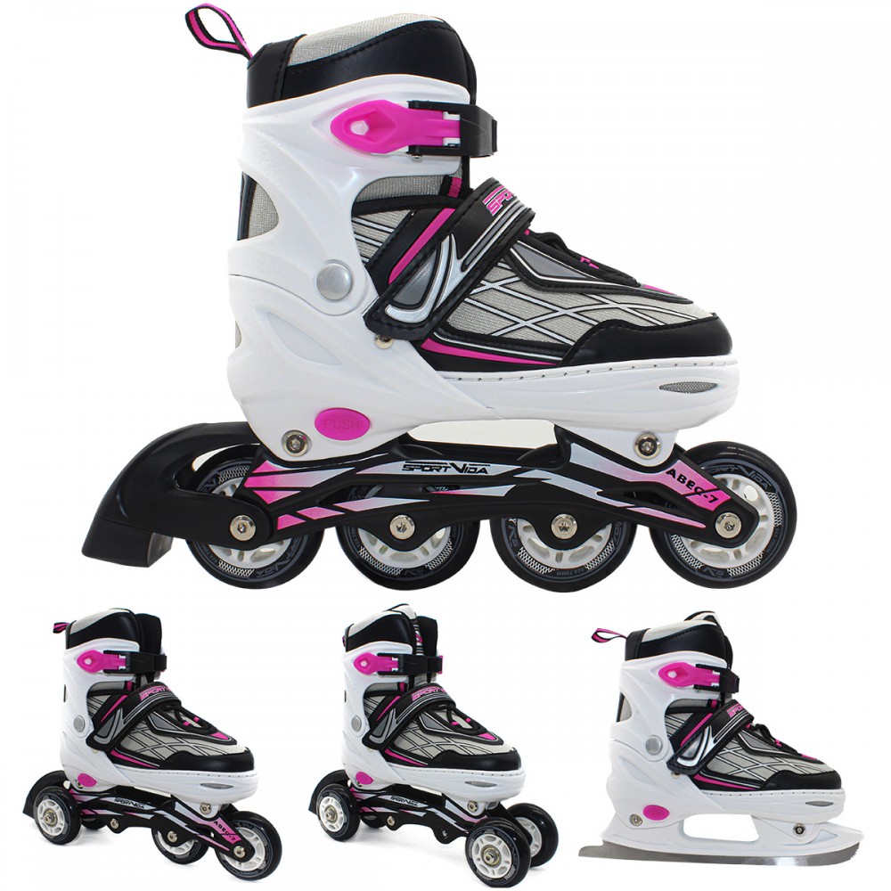 Adjustable Inline Skates With Ice Blades 4-in-1 Size 39-42 White